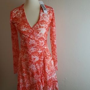 Ganni printed mesh wrap dress